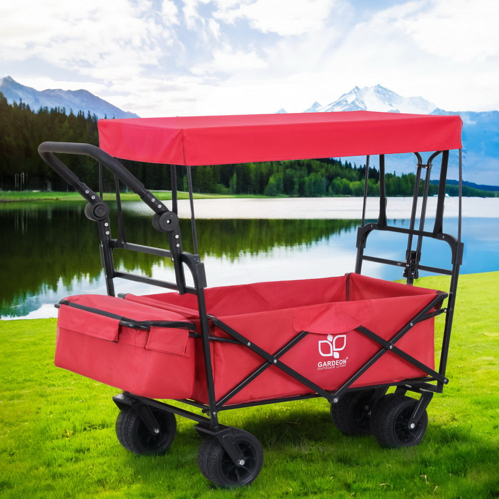 Gardeon Garden Cart with Removable Canopy Red 7