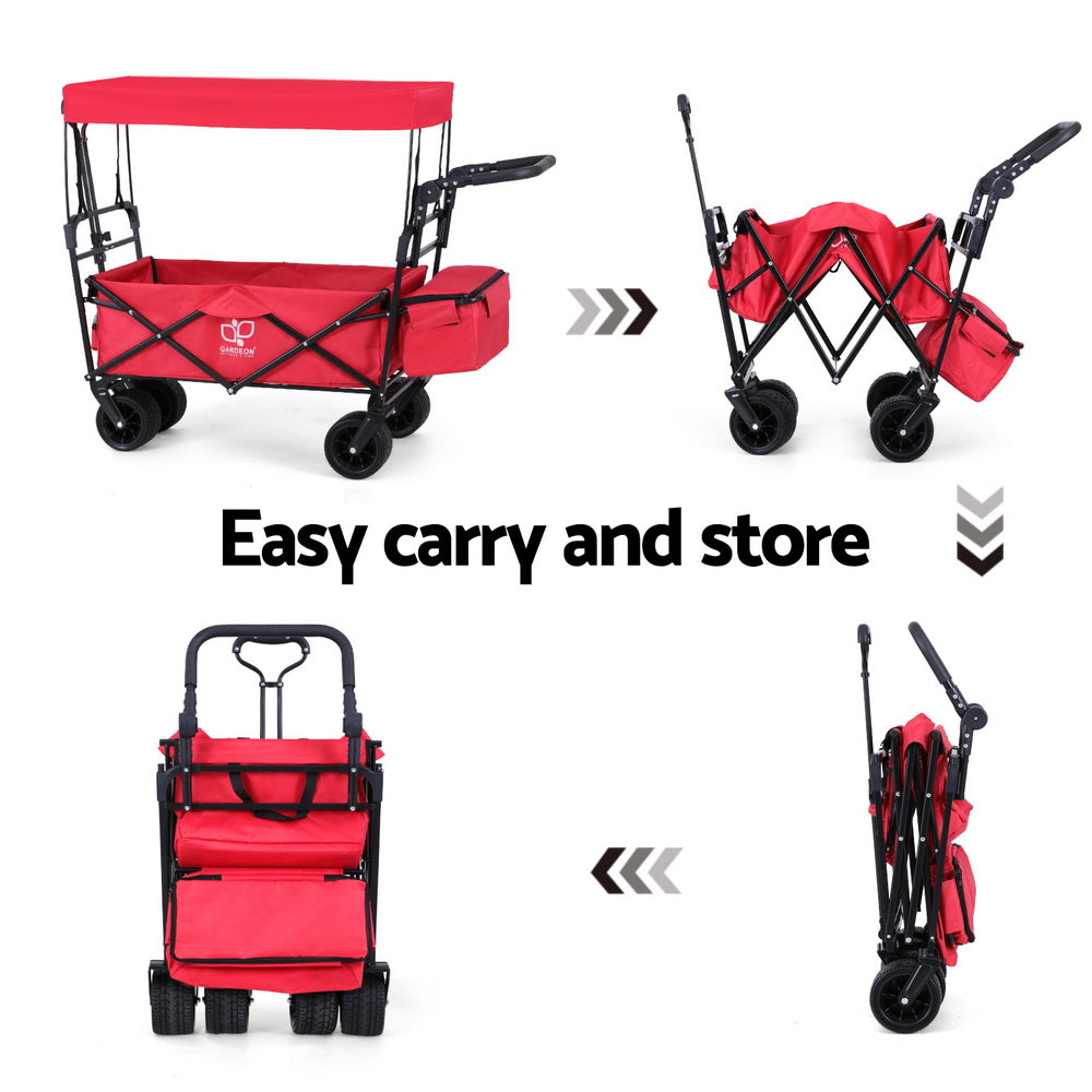Gardeon Garden Cart with Removable Canopy Red 6
