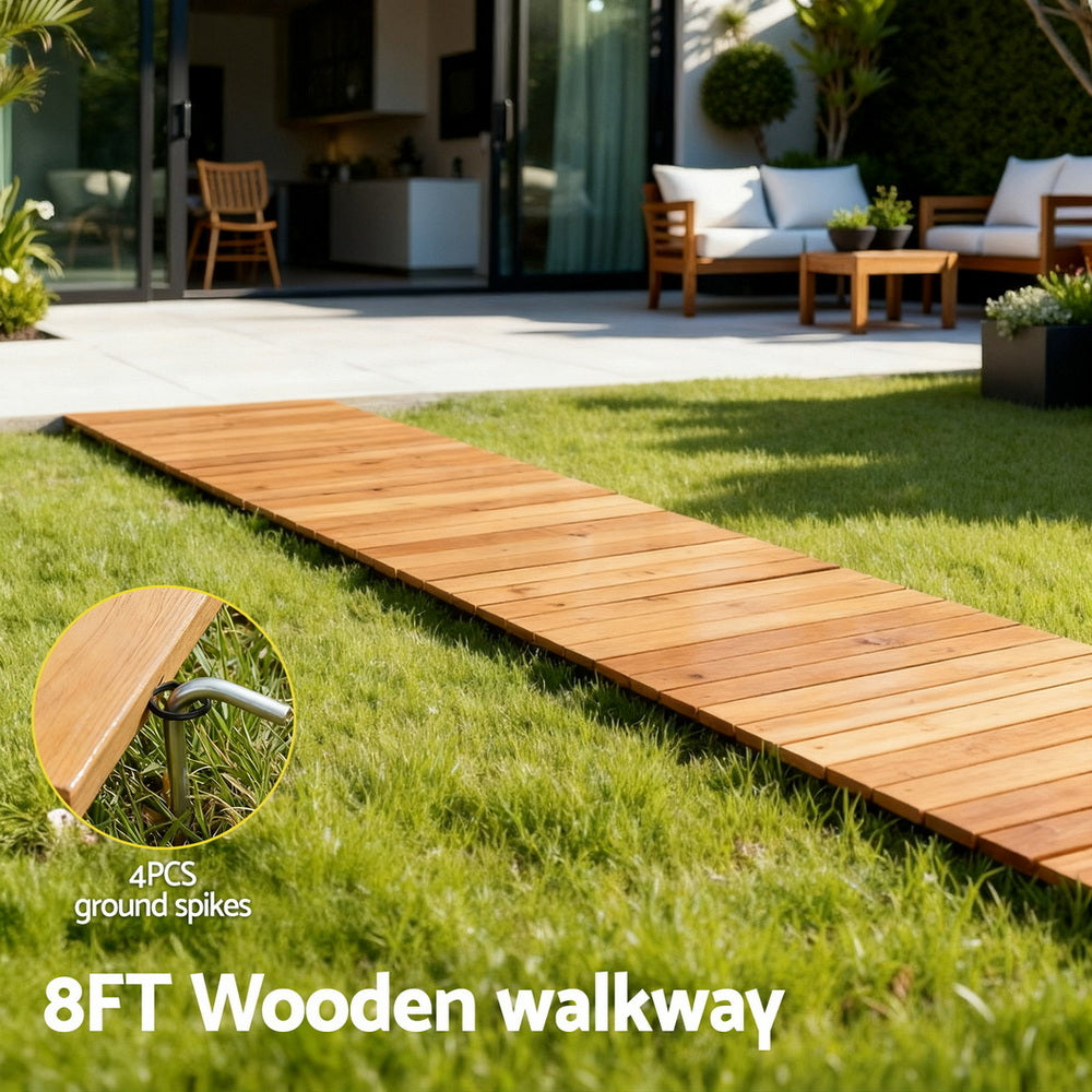 Gardeon 8FT Wooden Garden Pathway Roll-Out Straight Walkway Outdoor Backyard Brown 5