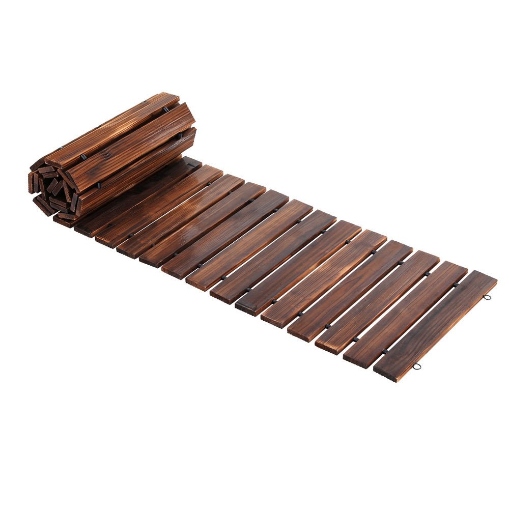 Gardeon 8FT Wooden Garden Pathway Roll-Out Straight Walkway Outdoor Backyard Charcoal Brown 4