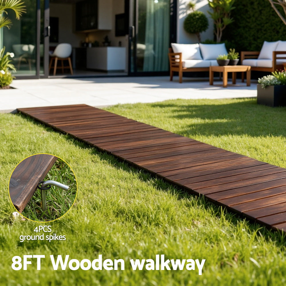 Gardeon 8FT Wooden Garden Pathway Roll-Out Straight Walkway Outdoor Backyard Charcoal Brown 5