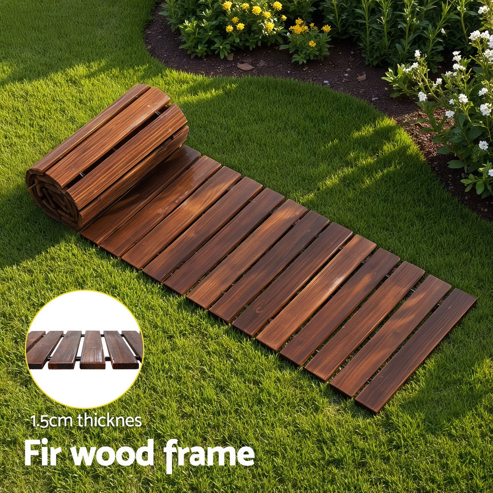 Gardeon 8FT Wooden Garden Pathway Roll-Out Straight Walkway Outdoor Backyard Charcoal Brown 6