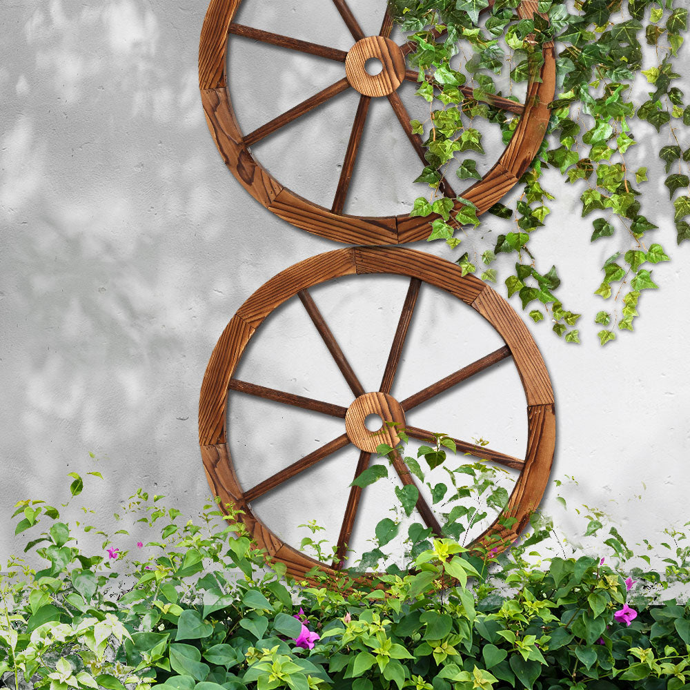 Gardeon Garden Decor Outdoor Ornament 2X Wooden Wagon Wheel 8