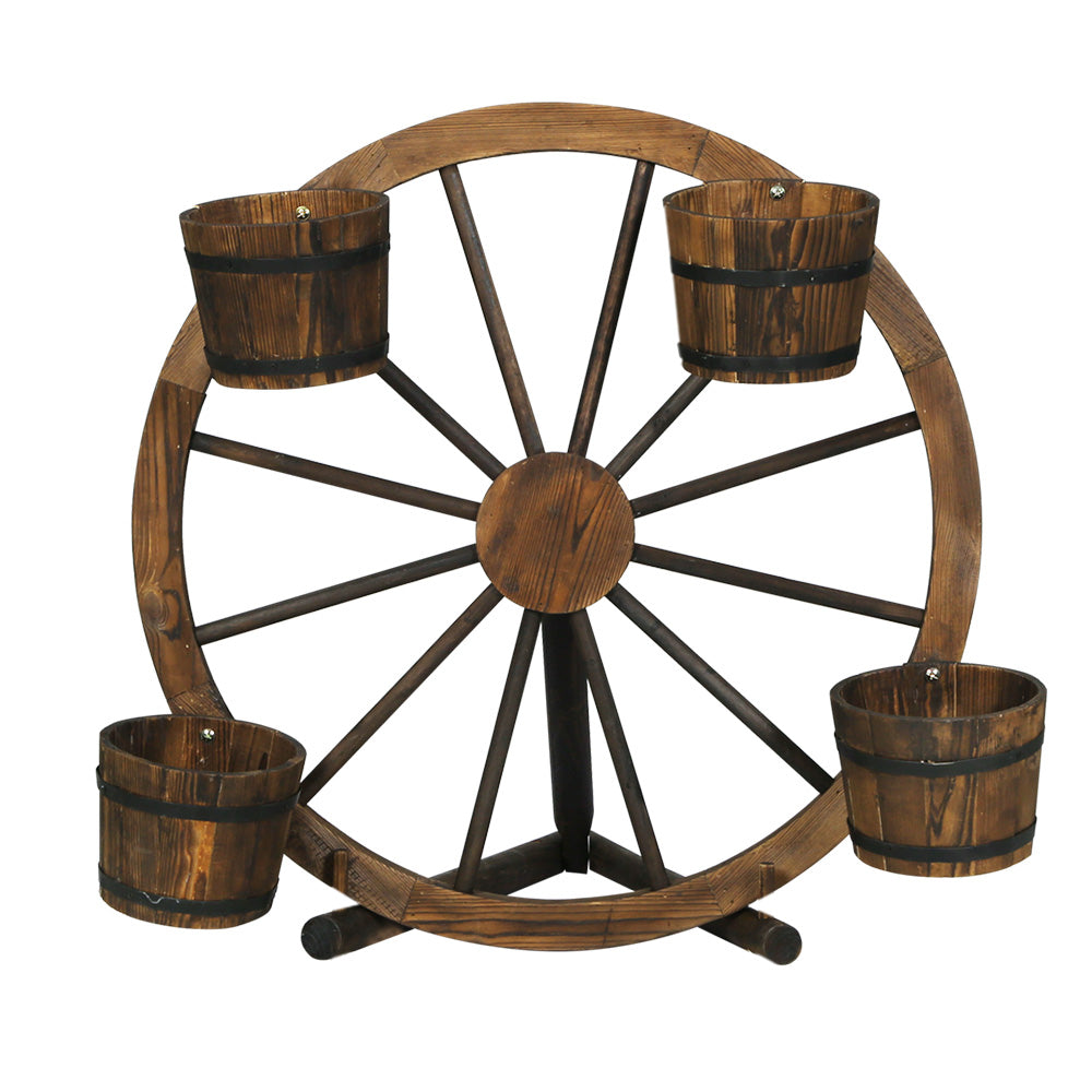 Gardeon Garden Decor Plant Stand Outdoor Ornament Wooden Wagon Wheel 80cm 3