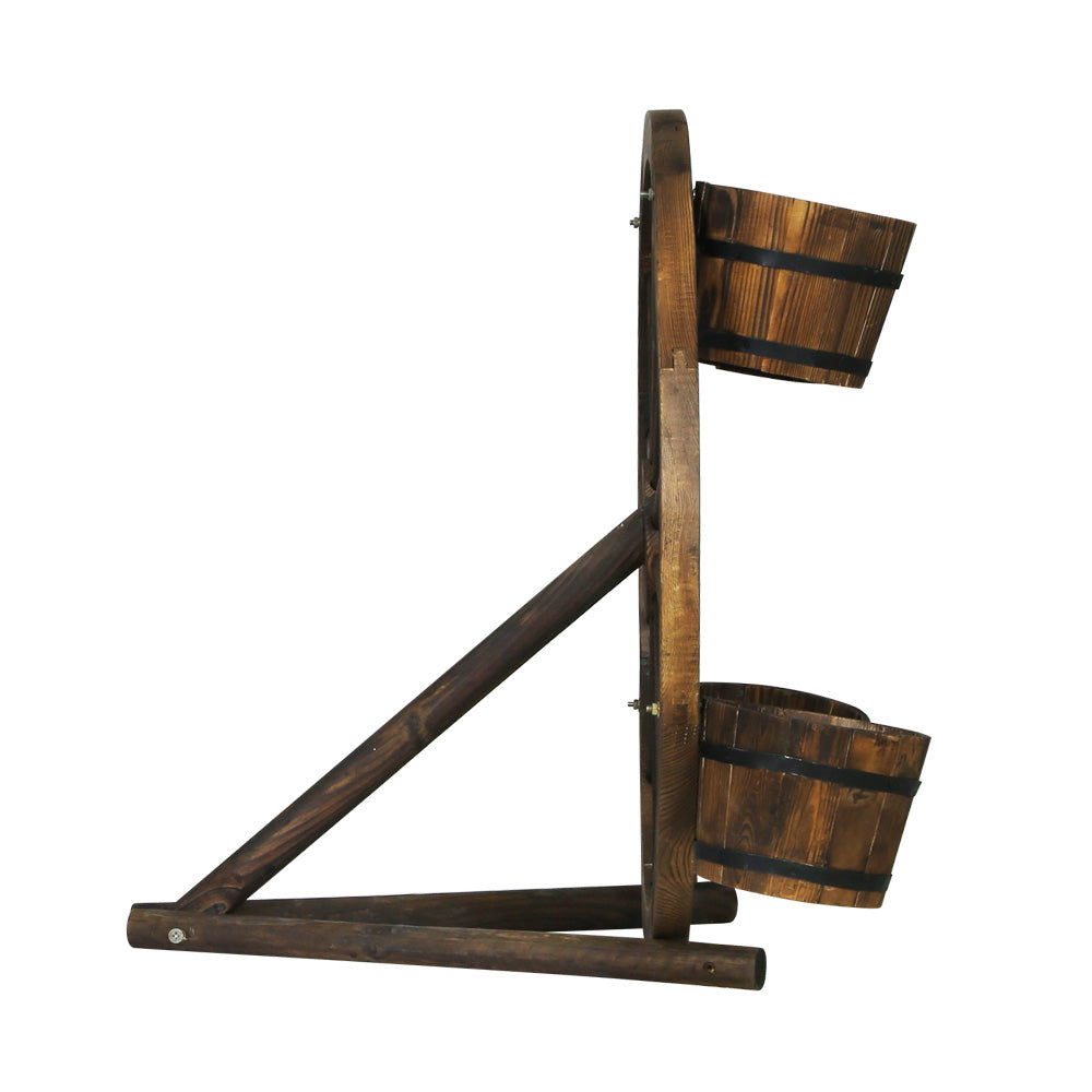 Gardeon Garden Decor Plant Stand Outdoor Ornament Wooden Wagon Wheel 80cm 4