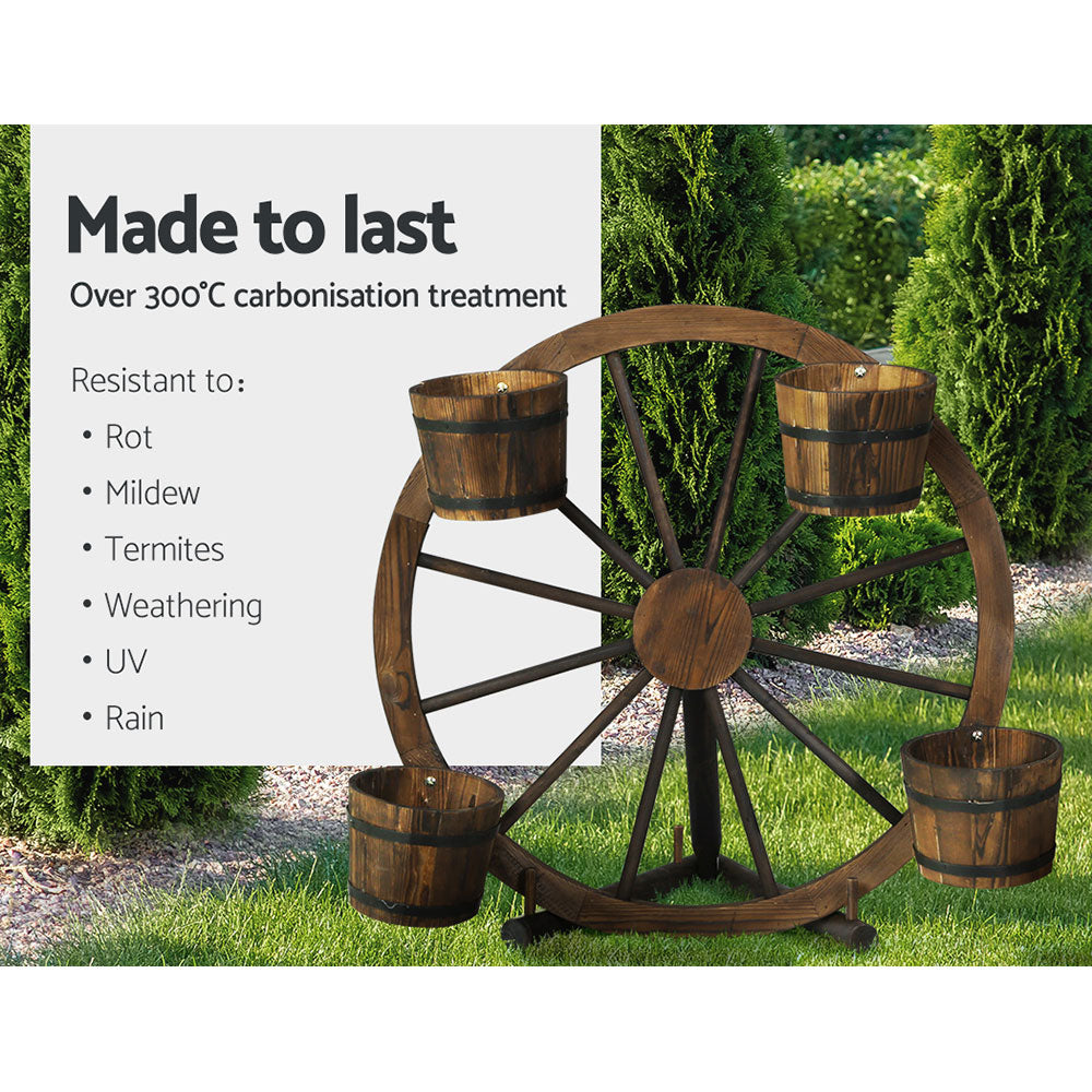 Gardeon Garden Decor Plant Stand Outdoor Ornament Wooden Wagon Wheel 80cm 7