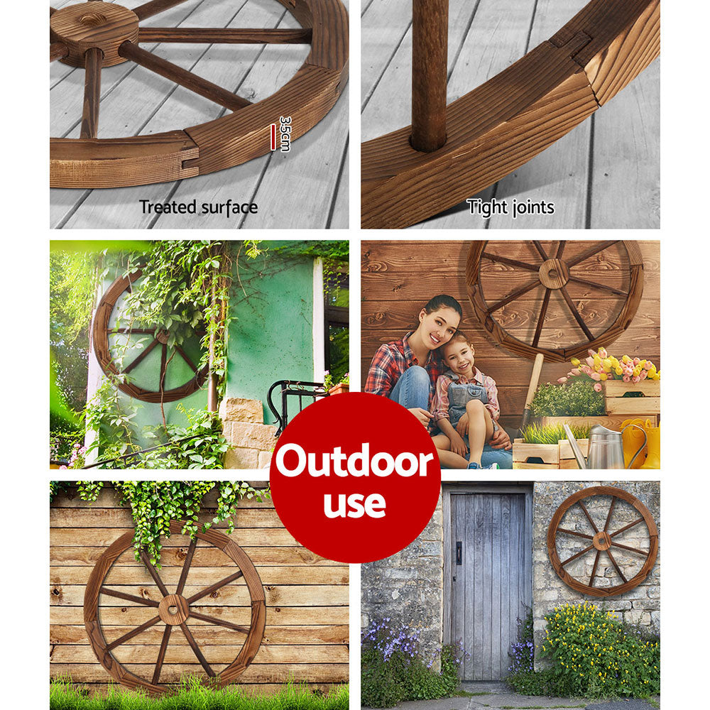 Gardeon Garden Decor Outdoor Ornament Wooden Wagon Wheel 6
