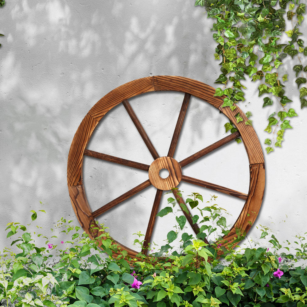 Gardeon Garden Decor Outdoor Ornament Wooden Wagon Wheel 8