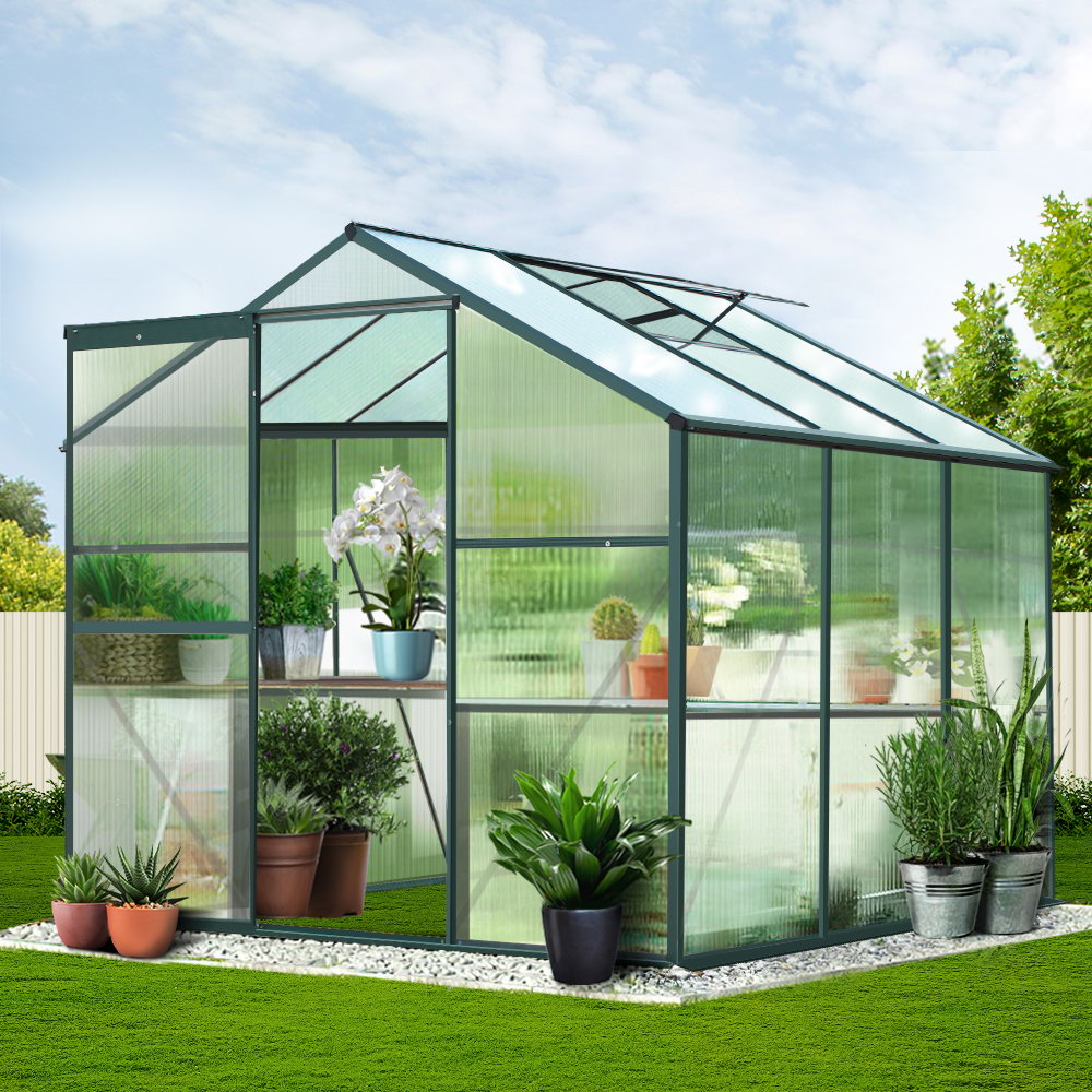 Green Fingers Greenhouse 1.9x1.9x1.83M Aluminium Polycarbonate Green House Garden Shed 8