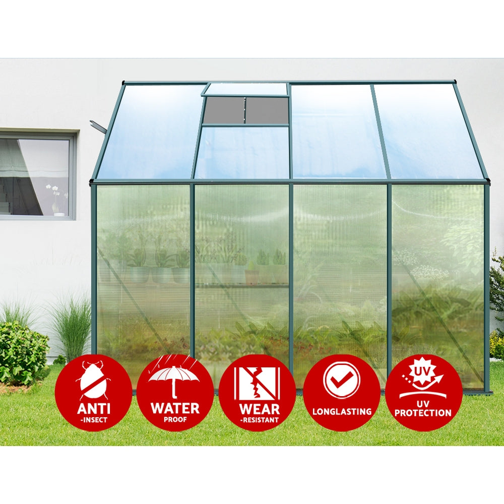 Green Fingers Greenhouse 2.52x1.27x2.13M Lean-to Aluminium Polycarbonate Green House Garden Shed 4
