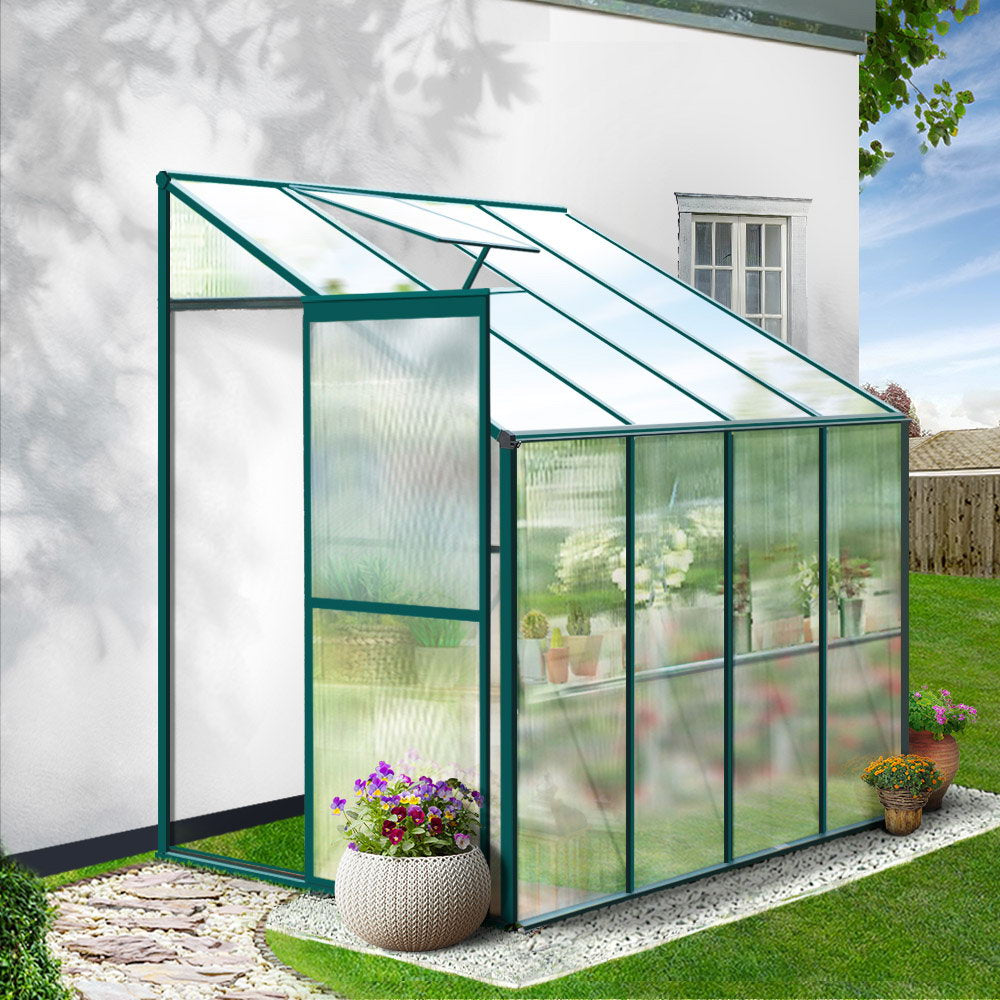 Green Fingers Greenhouse 2.52x1.27x2.13M Lean-to Aluminium Polycarbonate Green House Garden Shed 8