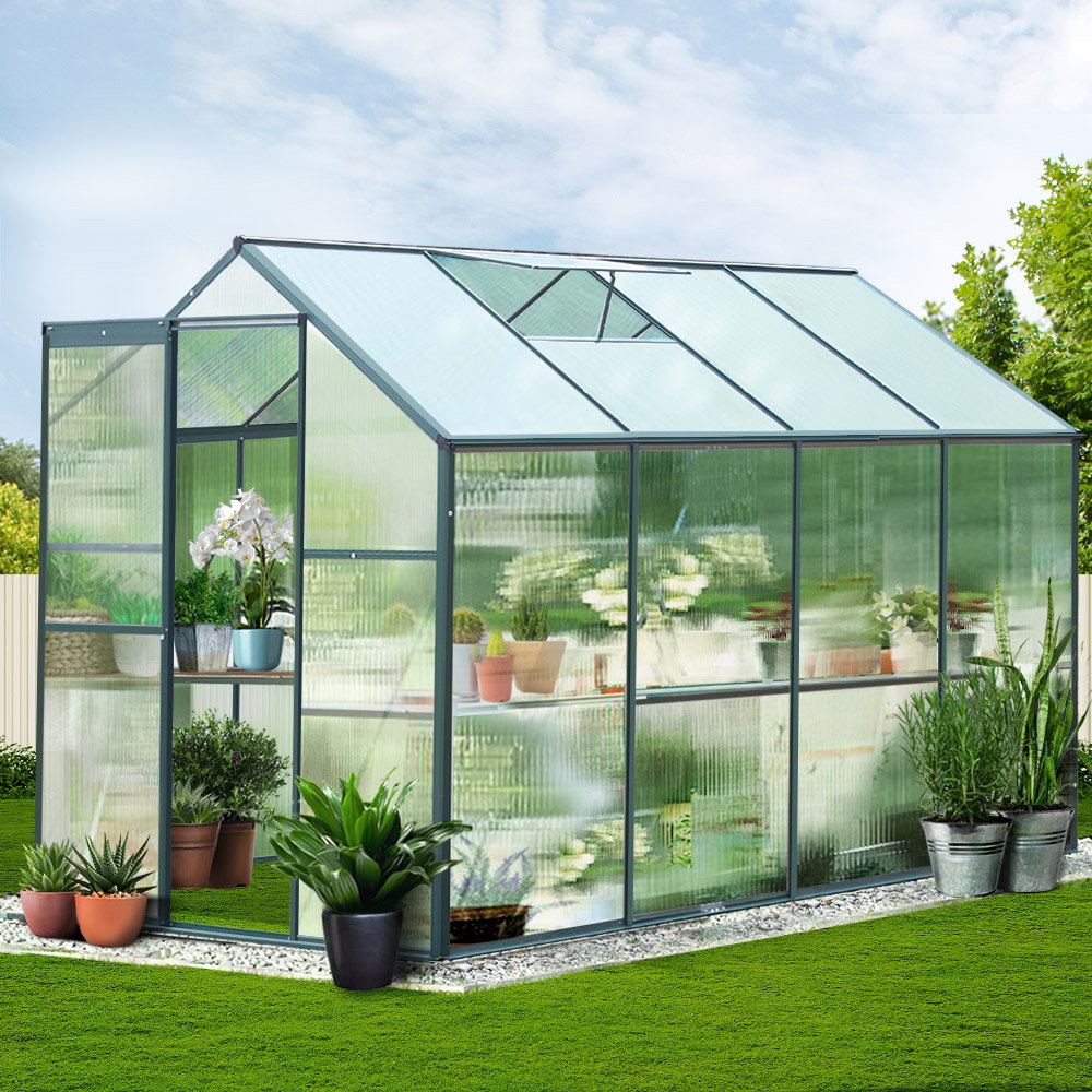 Green Fingers Greenhouse 2.52x1.9x1.83M Aluminium Polycarbonate Green House Garden Shed 8
