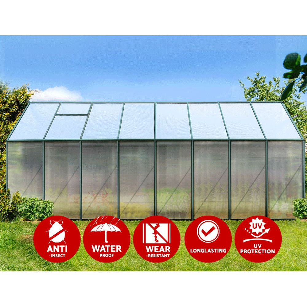 Green Fingers Greenhouse 5.1x2.44x2.1M Aluminium Polycarbonate Green House Garden Shed 4