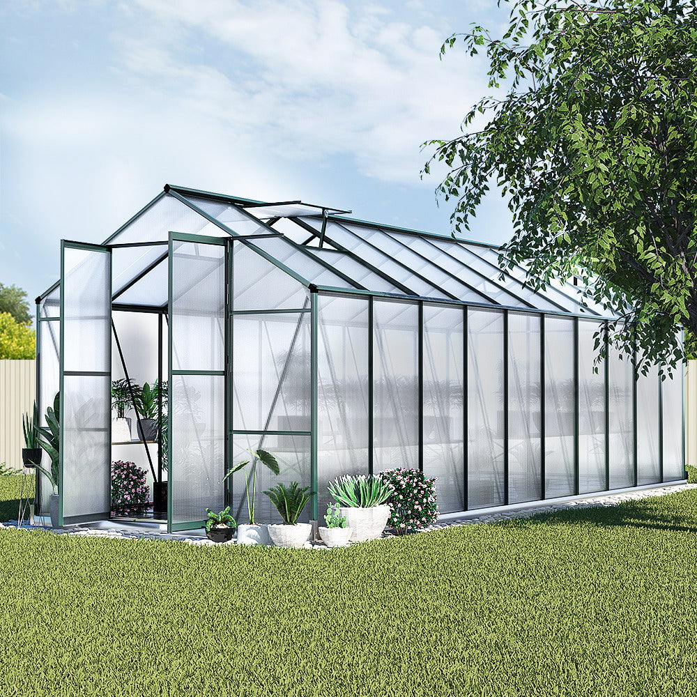Green Fingers Greenhouse 6.3x2.44x2.1M Aluminium Polycarbonate Green House Garden Shed 8