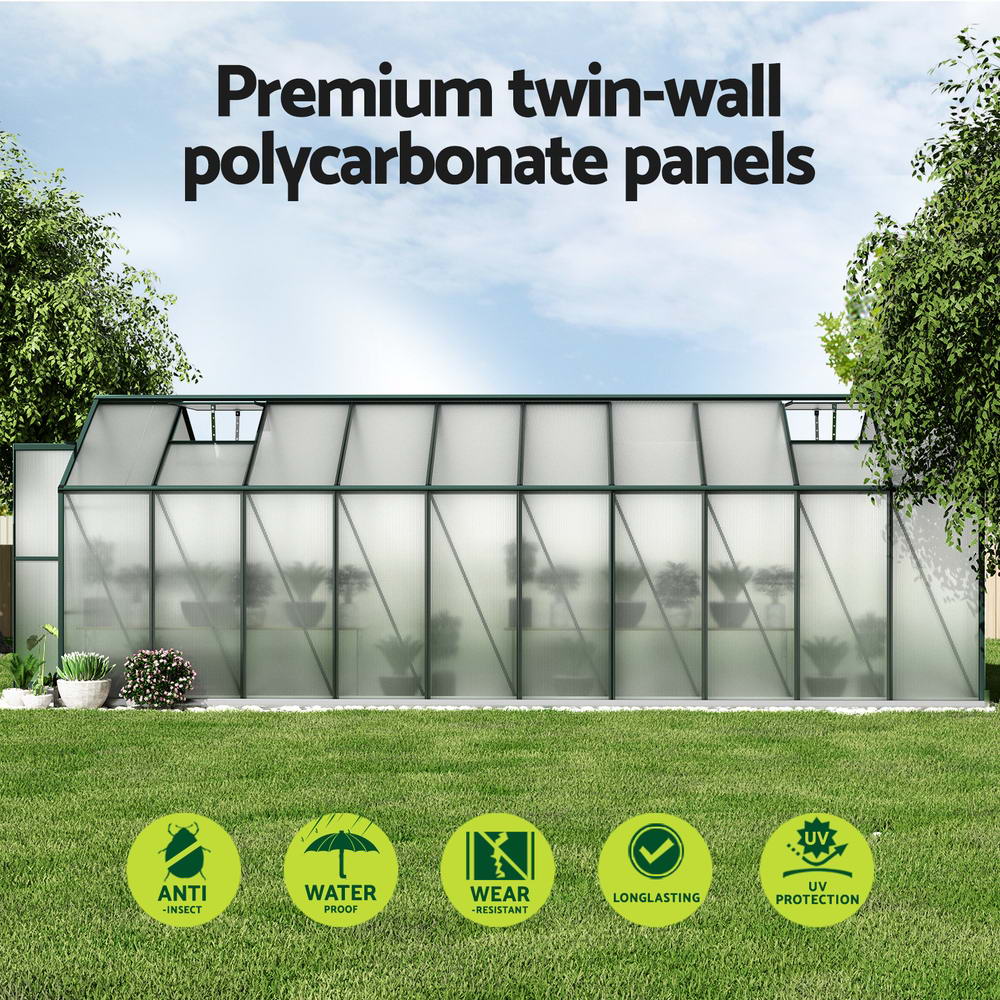 Green Fingers Greenhouse 6.3x2.44x2.1M Aluminium Polycarbonate Green House Garden Shed 5