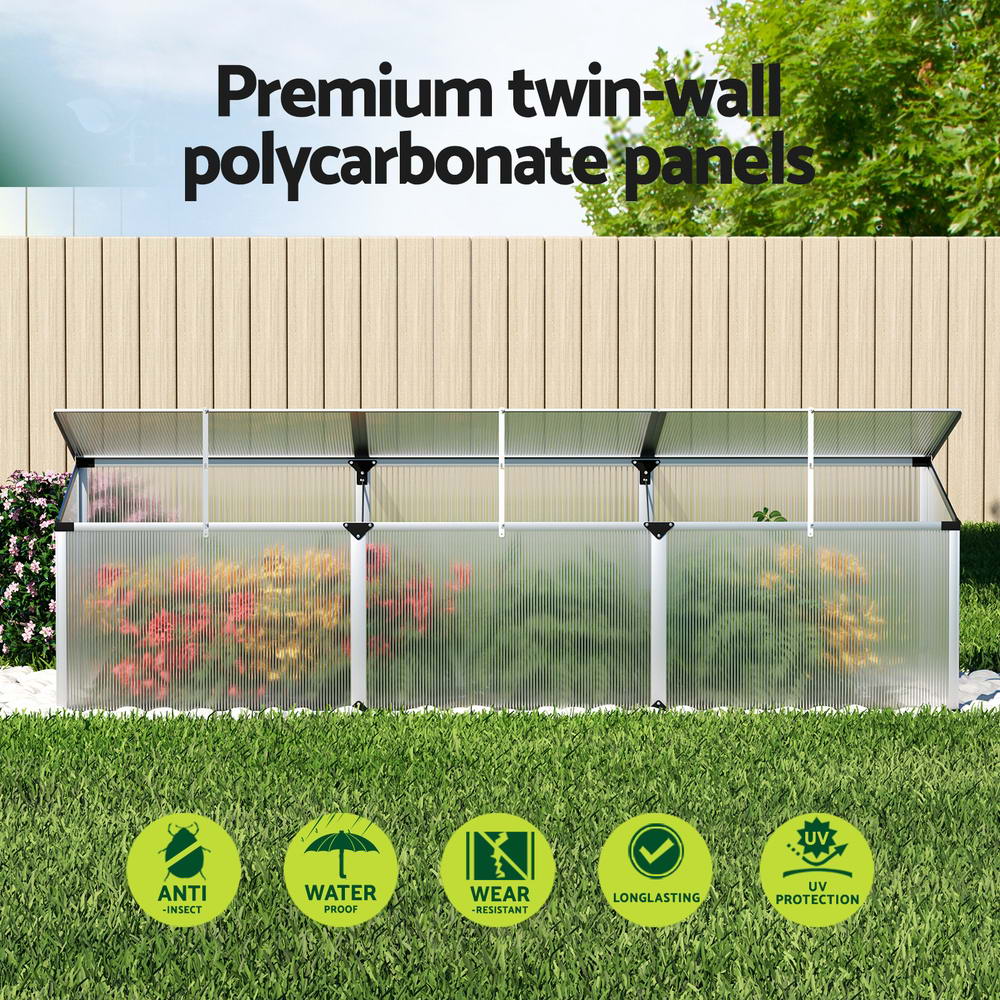 Green Fingers Greenhouse 180x50x50CM Cold Frame Plant Grow Aluminium Polycarbonate Green House 5