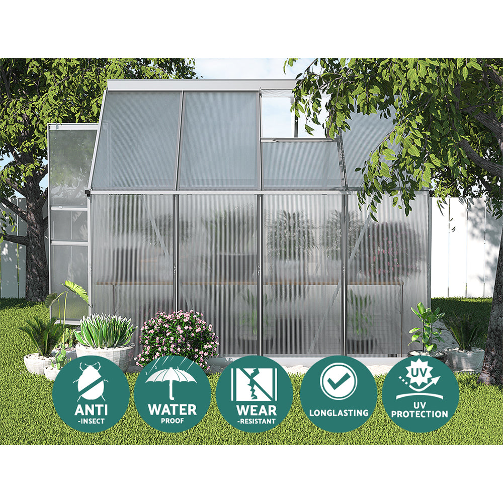 Green Fingers Greenhouse 2.42x1.9x1.95M Aluminium Polycarbonate Green House Garden Shed 5