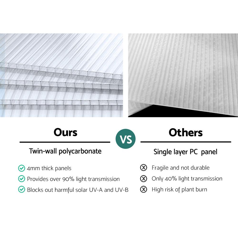 Green Fingers Greenhouse 2.42x1.9x1.95M Aluminium Polycarbonate Green House Garden Shed 7