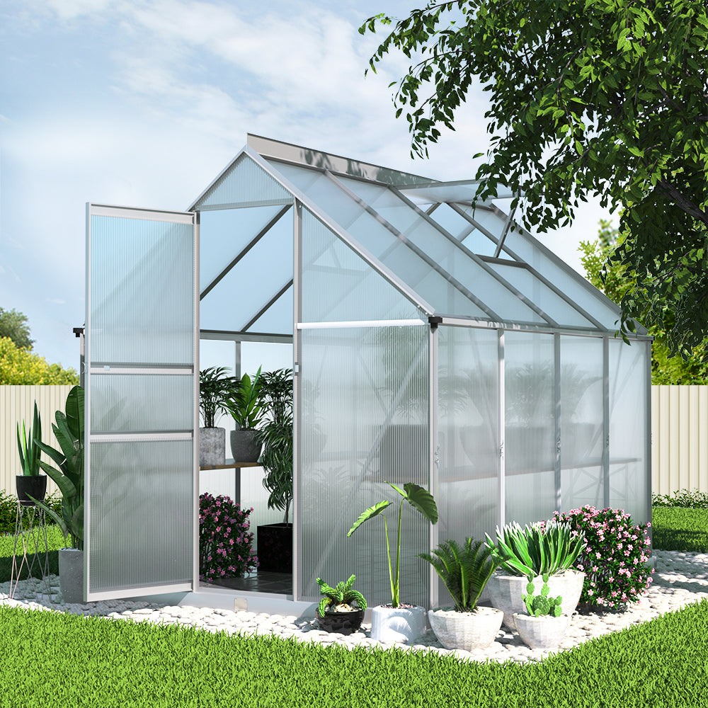 Green Fingers Greenhouse 2.42x1.9x1.95M Aluminium Polycarbonate Green House Garden Shed 8