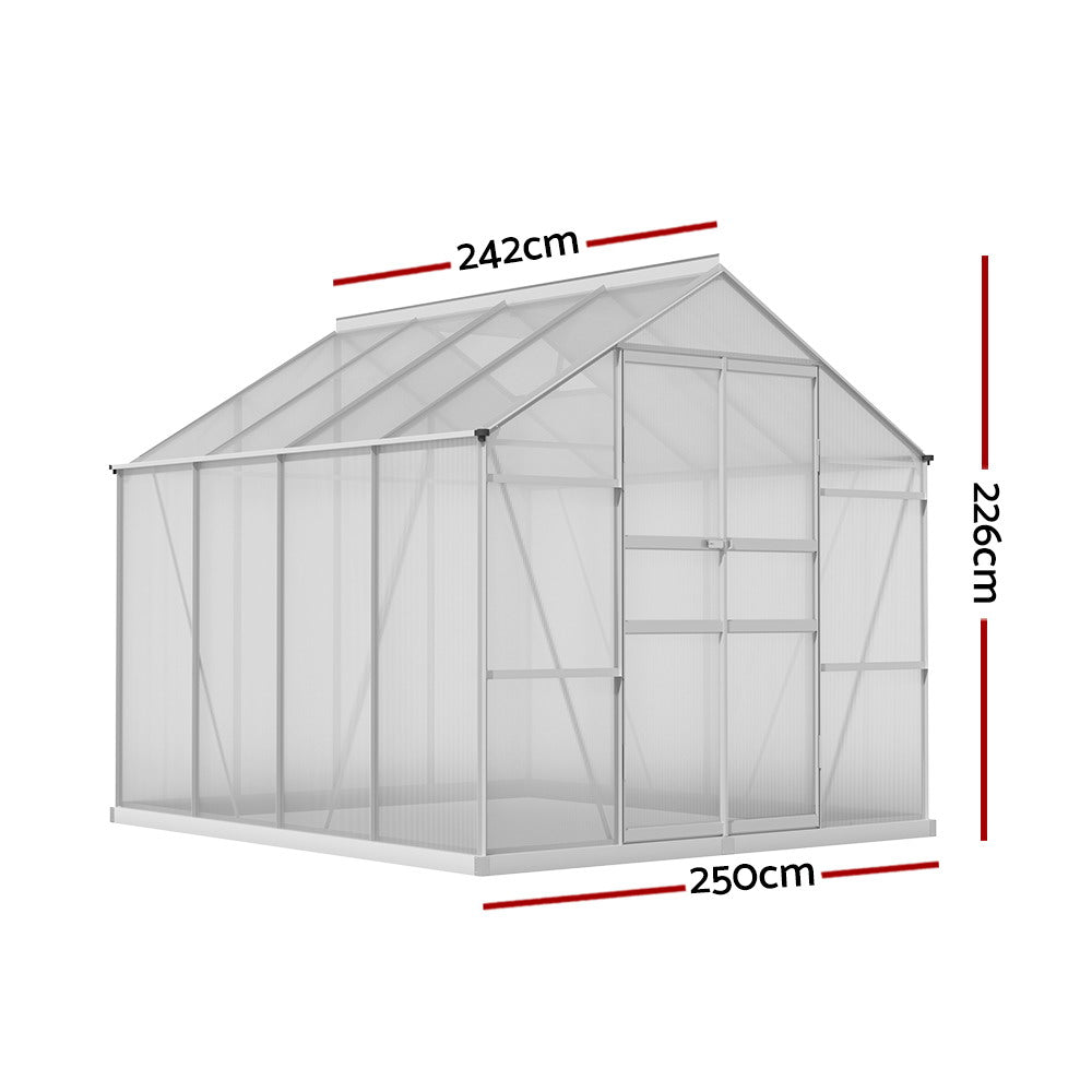 Green Fingers Greenhouse 2.42x2.5x2.26M Aluminium Double Doors Green House Garden Shed