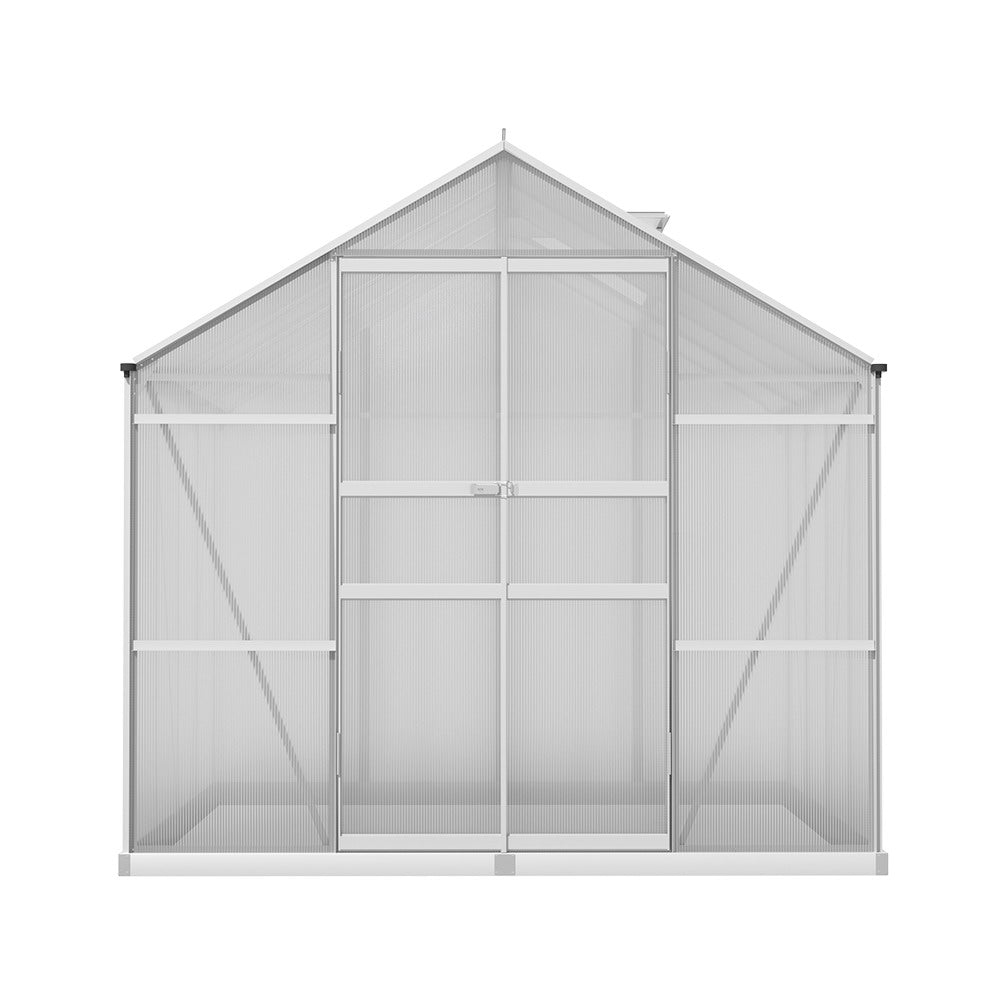 Green Fingers Greenhouse 2.42x2.5x2.26M Aluminium Double Doors Green House Garden Shed 4