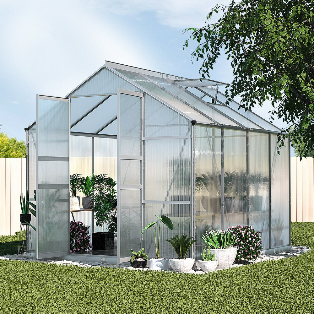 Green Fingers Greenhouse 2.42x2.5x2.26M Aluminium Double Doors Green House Garden Shed 7