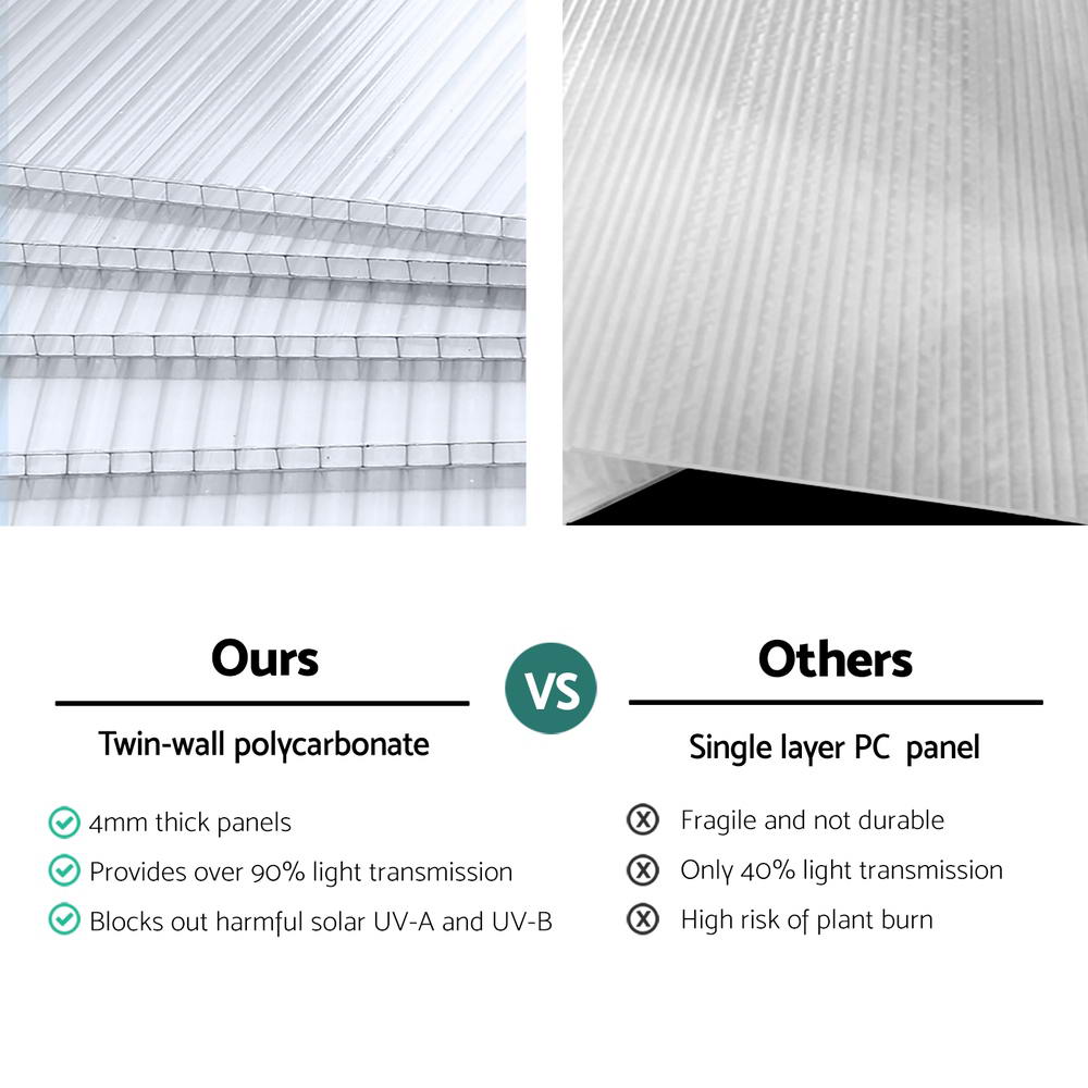 Green Fingers Greenhouse 2.42x2.5x2.26M Aluminium Double Doors Green House Garden Shed 6