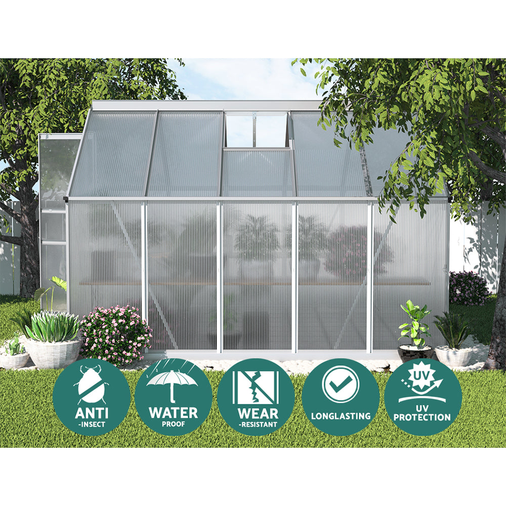 Green Fingers Greenhouse 3x2.5x1.95M Aluminium Polycarbonate Green House Garden Shed 5