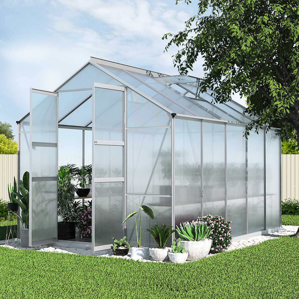 Green Fingers Greenhouse 3x2.5x2.26M Double Doors Aluminium Green House Garden Shed 8