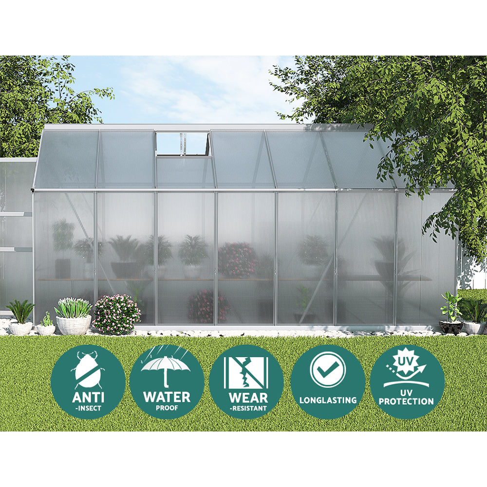 Green Fingers Greenhouse 4.1x2.5x2.26M Double Doors Aluminium Green House Garden Shed 5