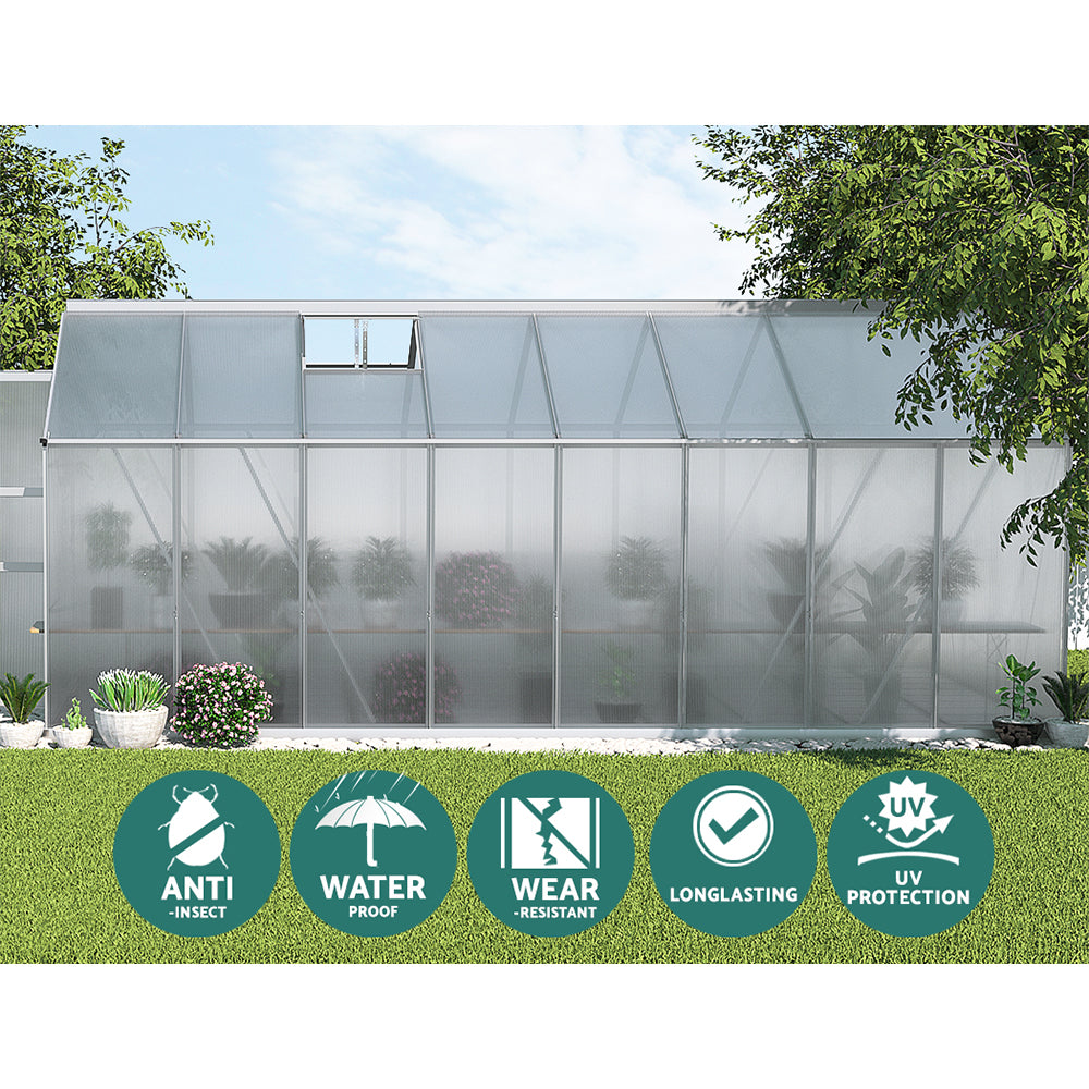 Green Fingers Greenhouse 4.7x2.5x2.26M Double Doors Aluminium Green House Garden Shed 5