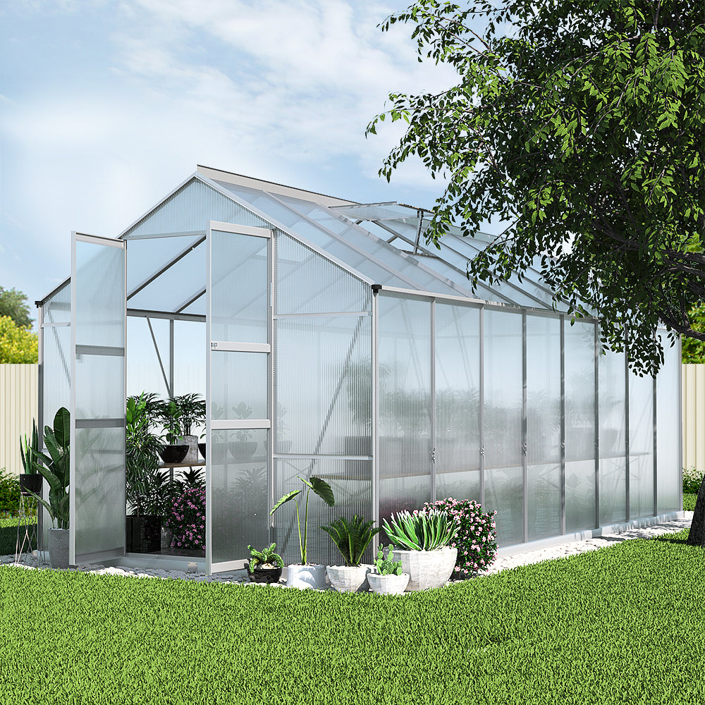 Green Fingers Greenhouse 4.7x2.5x2.26M Double Doors Aluminium Green House Garden Shed 8