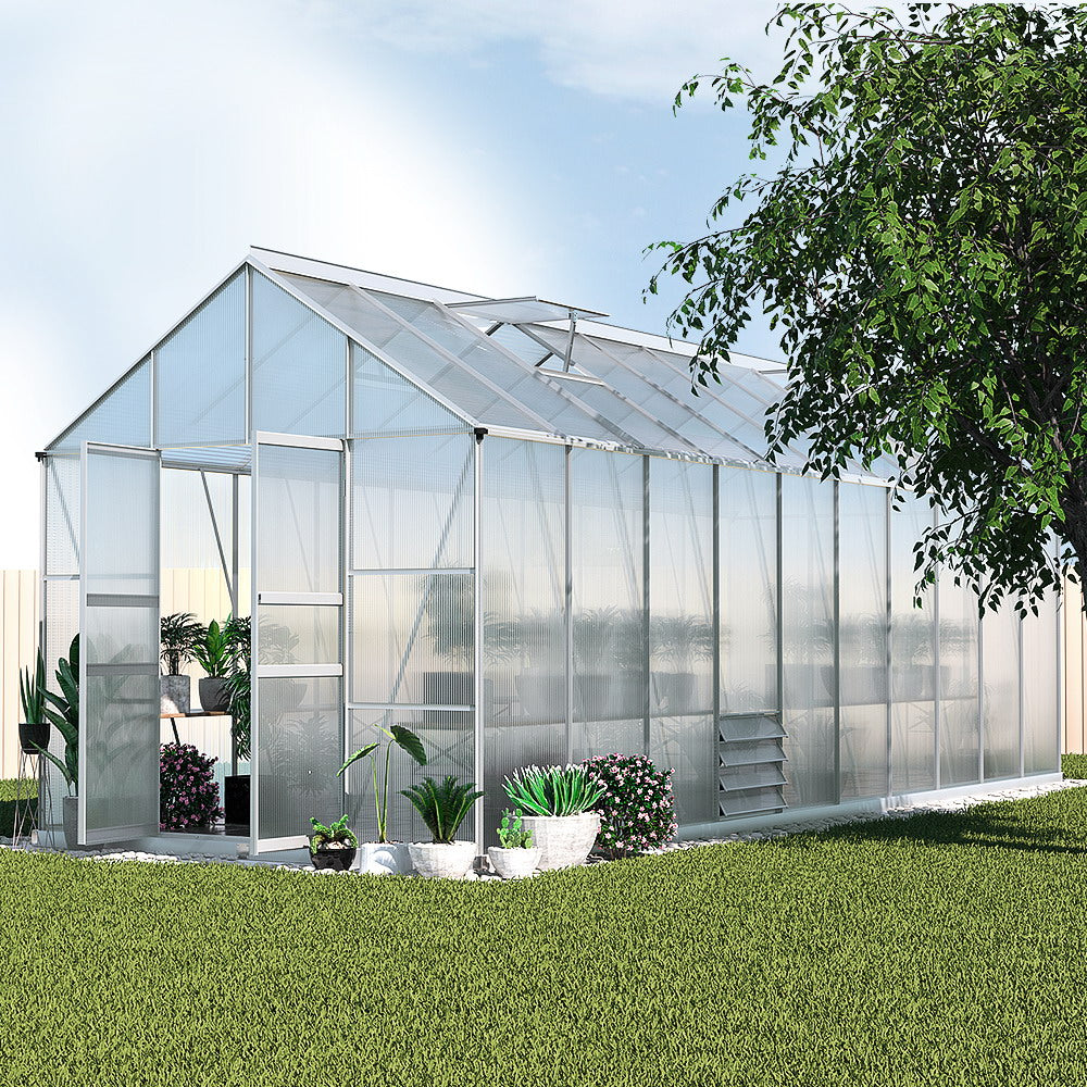 Green Fingers Greenhouse 6.03x2.44x2.68M Double Doors Aluminium Green House Garden Shed 8