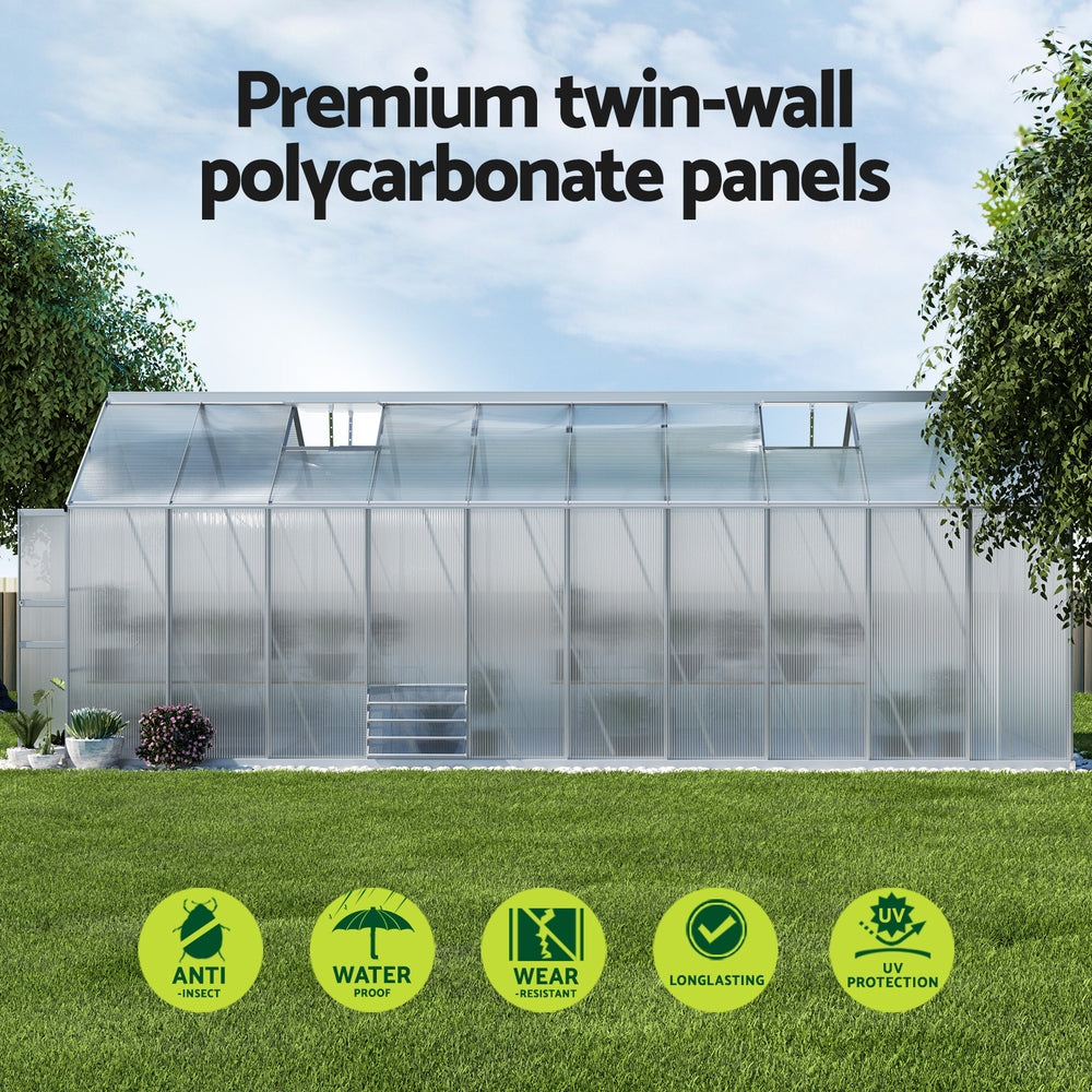 Green Fingers Greenhouse 6.03x2.44x2.68M Double Doors Aluminium Green House Garden Shed 5
