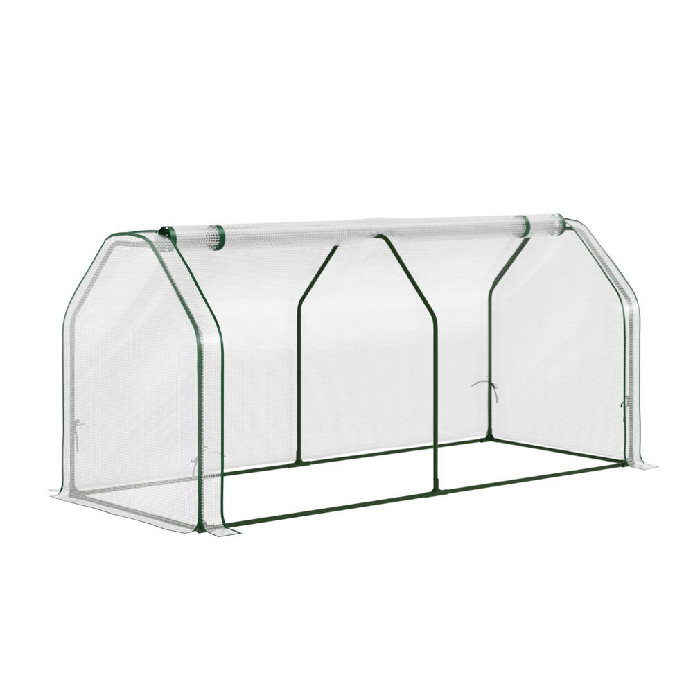 Green Fingers Mini Greenhouse PE Cover Green House Roll-Up Zippered Door 1.2x0.5x0.6M 7