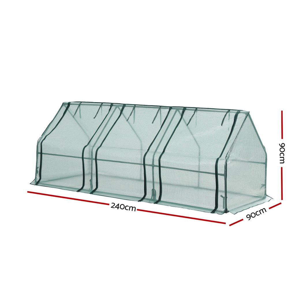Green Fingers Mini Greenhouse 240x90x90cm Steel Frame PE Cover Outdoor Shelter 7