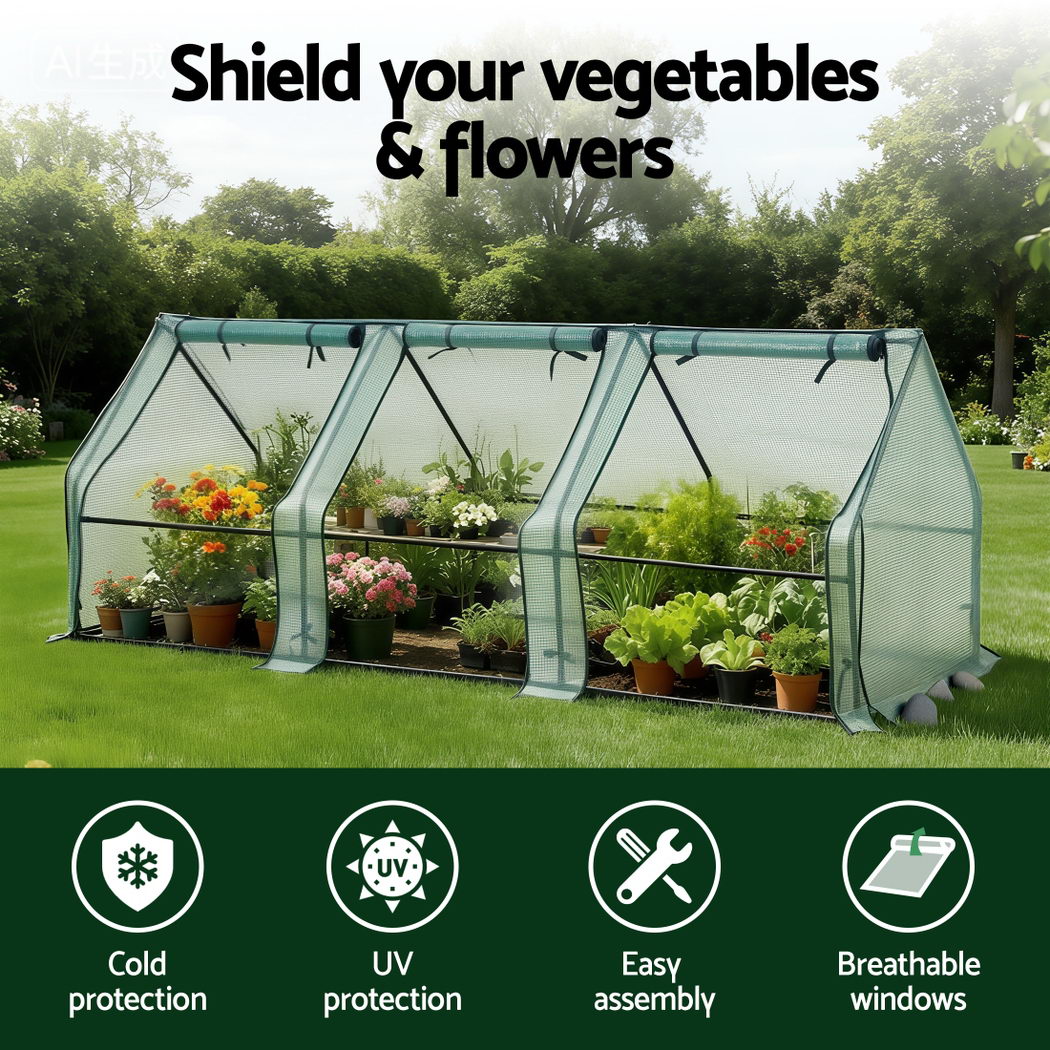 Green Fingers Mini Greenhouse 240x90x90cm Steel Frame PE Cover Outdoor Shelter 3