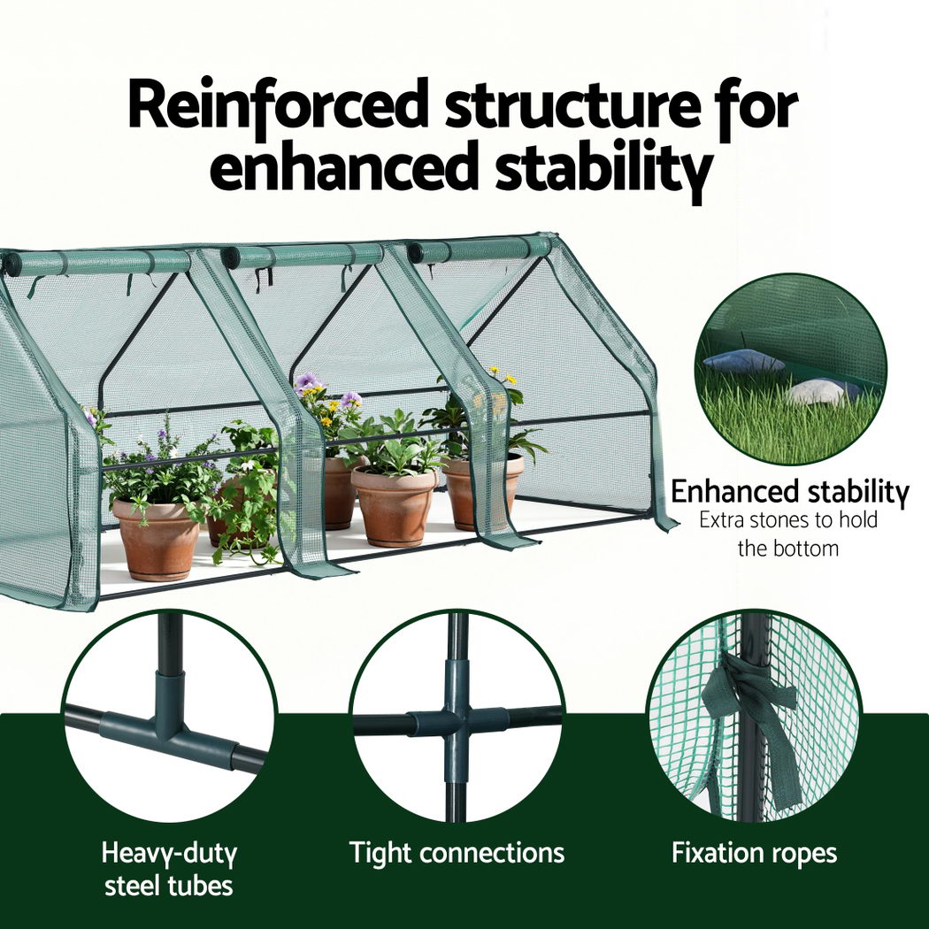 Green Fingers Mini Greenhouse 240x90x90cm Steel Frame PE Cover Outdoor Shelter 4