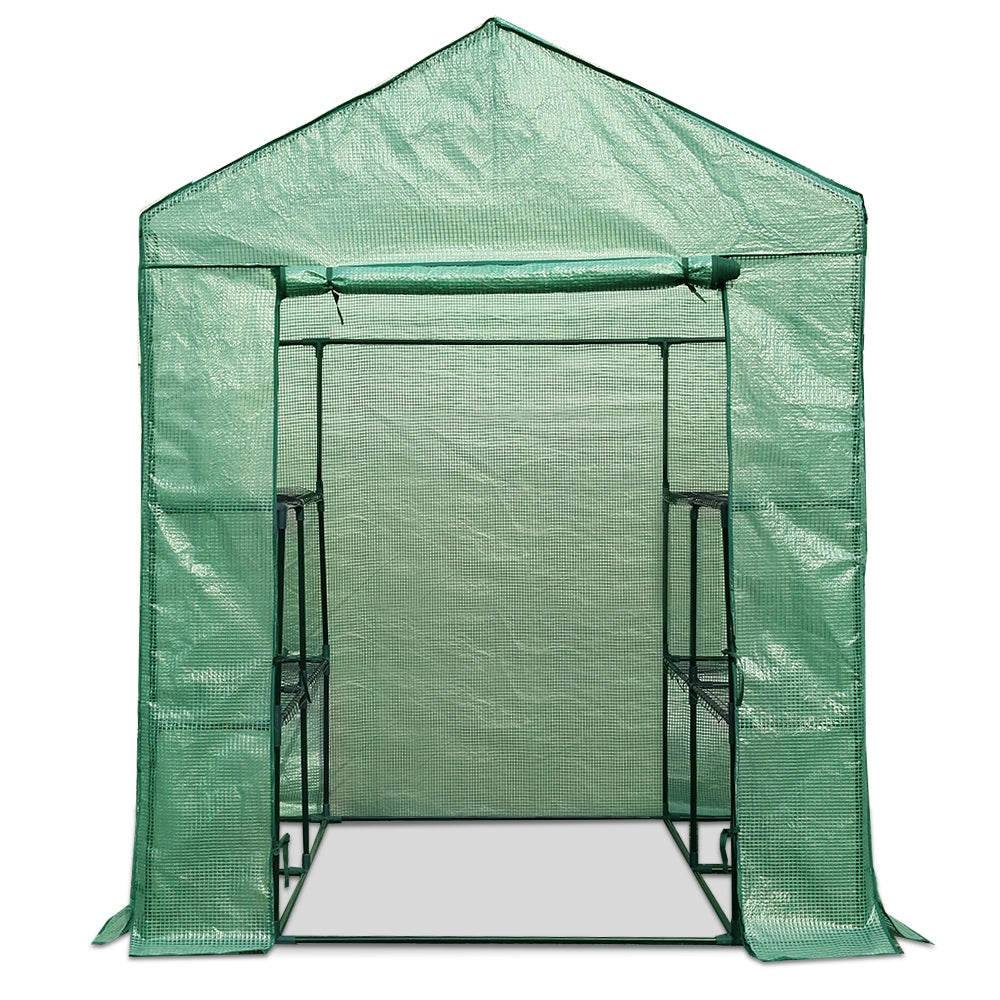 Green Fingers Greenhouse 1.4x1.55x2M Walk in Green House Tunnel Plant Garden Shed 8 Shelves 3