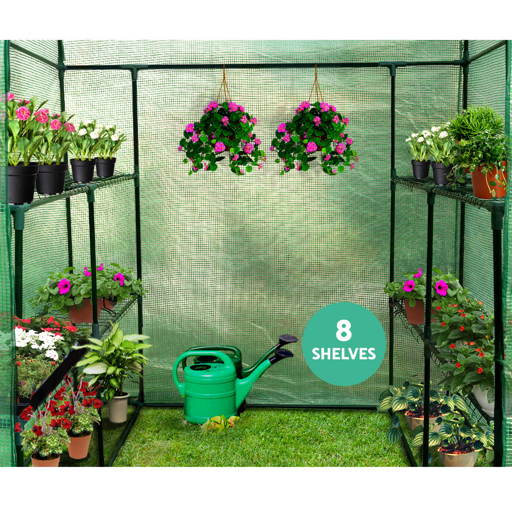 Green Fingers Greenhouse 1.4x1.55x2M Walk in Green House Tunnel Plant Garden Shed 8 Shelves 5