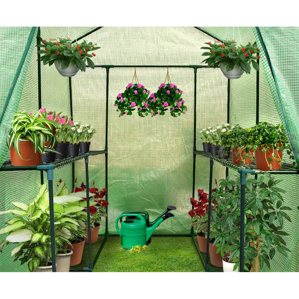 Green Fingers Greenhouse 1.2x1.9x1.9M Walk in Green House Tunnel Plant Garden Shed 4 Shelves 4