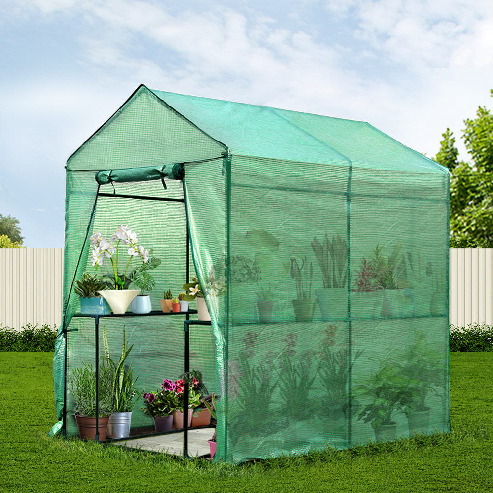 Green Fingers Greenhouse 1.2x1.9x1.9M Walk in Green House Tunnel Plant Garden Shed 4 Shelves 8