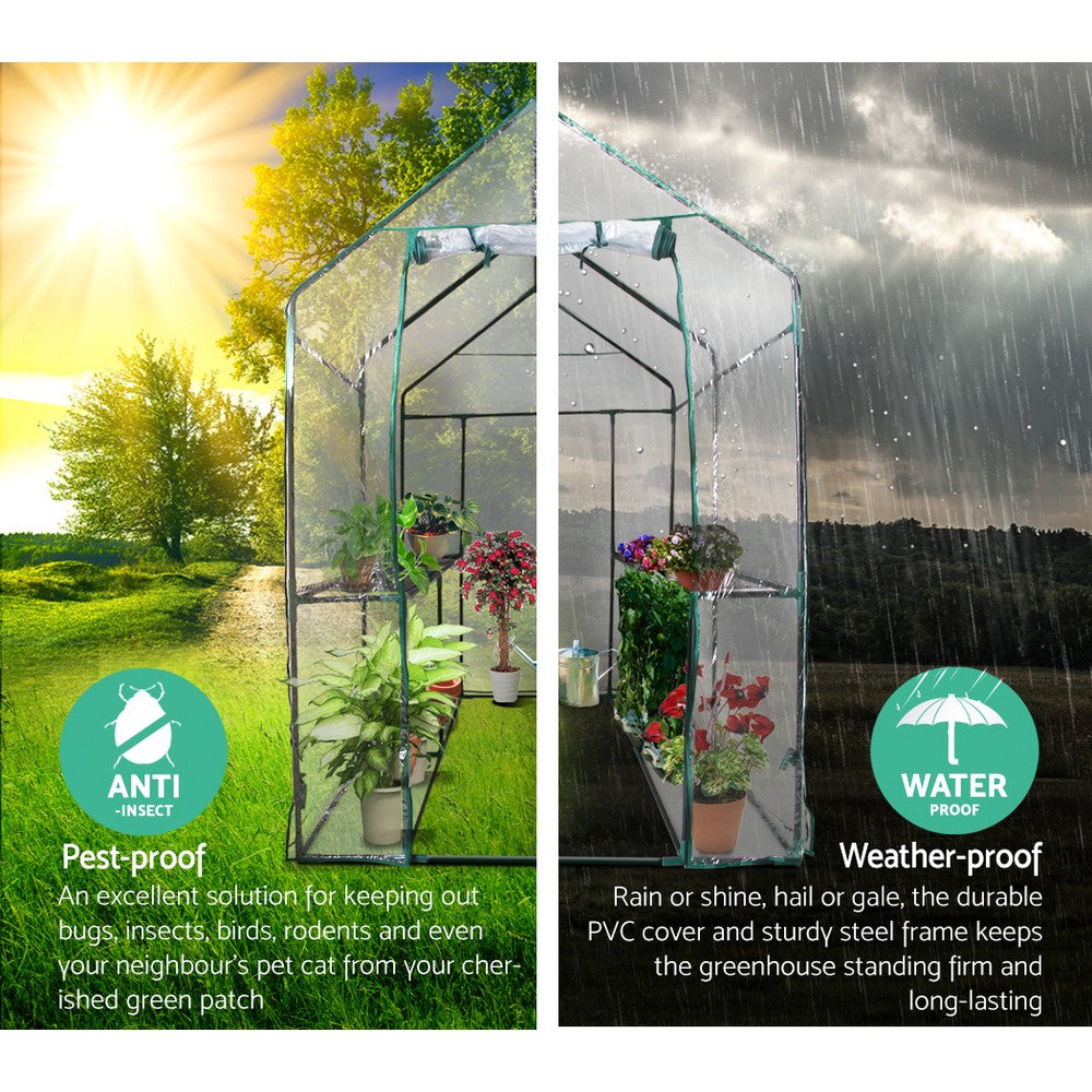 Green Fingers Greenhouse 1.2x1.9x1.9M Walk in Green House Tunnel Clear Garden Shed 4 Shelves 4