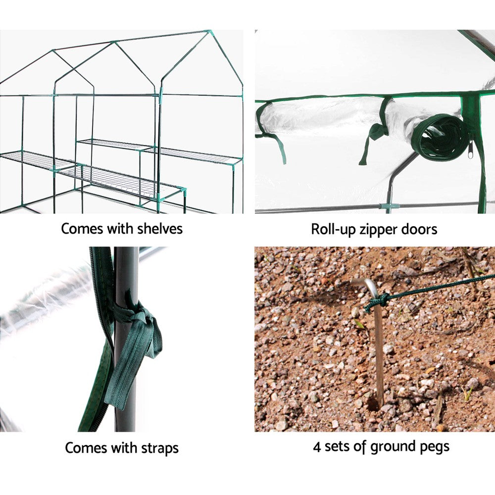 Green Fingers Greenhouse 1.2x1.9x1.9M Walk in Green House Tunnel Clear Garden Shed 4 Shelves 6