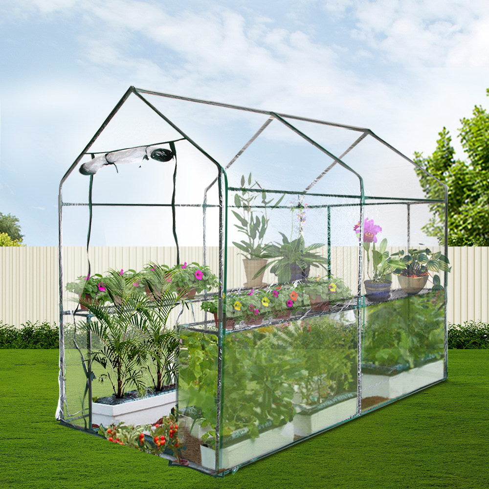 Green Fingers Greenhouse 1.2x1.9x1.9M Walk in Green House Tunnel Clear Garden Shed 4 Shelves 8