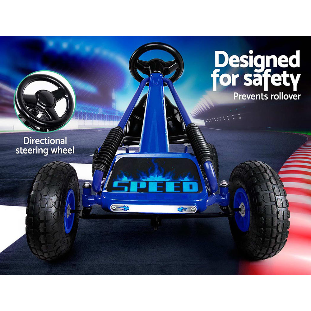 Rigo Kids Pedal Go Kart Ride On Toys Racing Car Rubber Tyre Blue 4