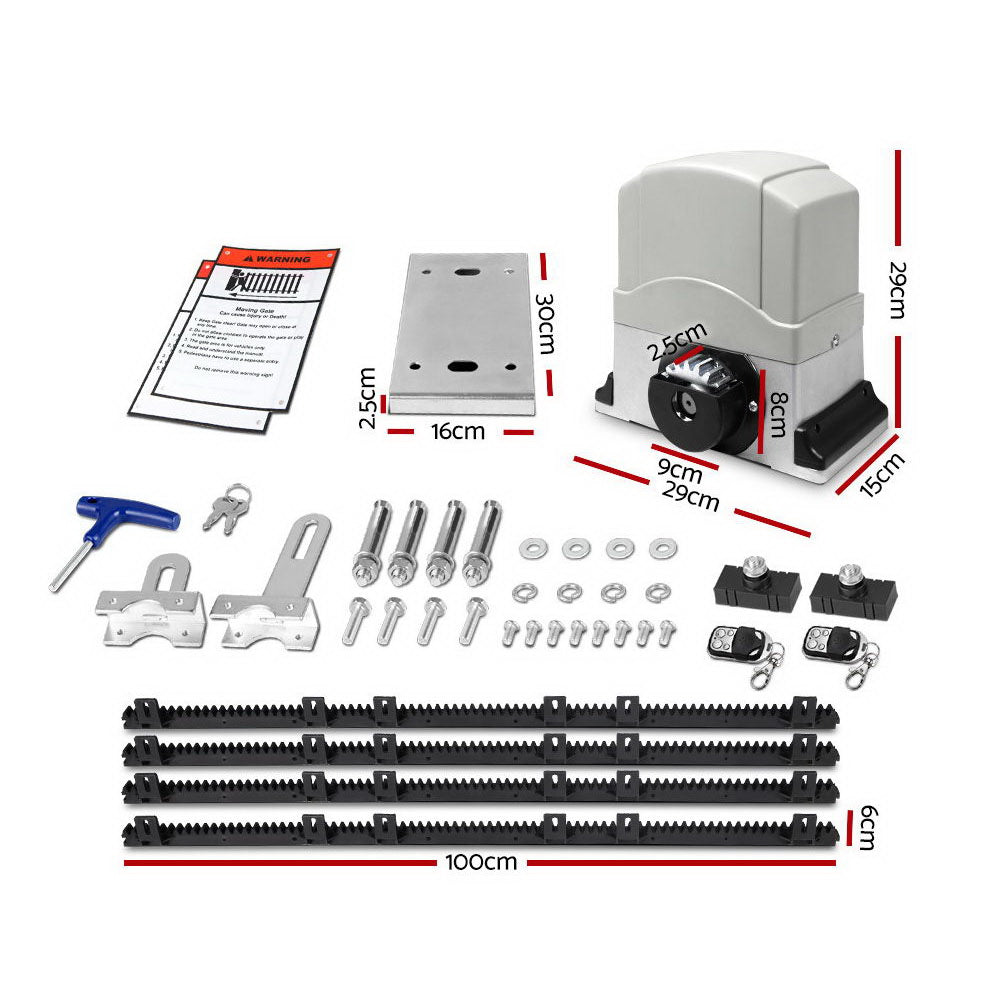 Electric Sliding Gate Opener 1200KG Auto Remote Hardware Kit Rail 4M