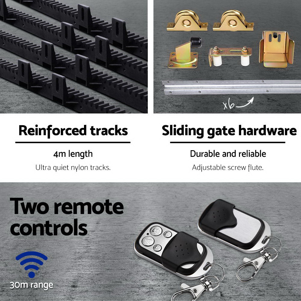 Electric Sliding Gate Opener 1200KG Auto Remote Hardware Kit Rail 4M 5