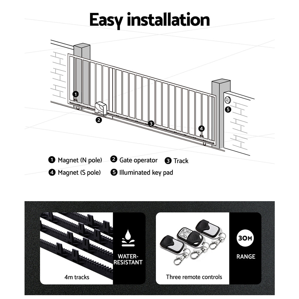 Automatic Sliding Gate Opener Kit 10W Solar 4M 600KG 6