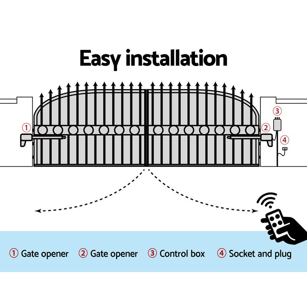 Automatic Electric Gate Opener Double Swing Remote Control Kit 800KG 6